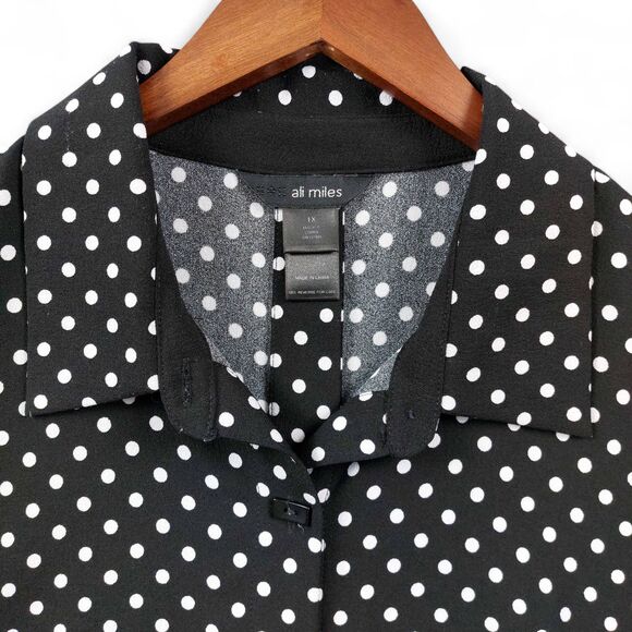 Ali Miles Shirt Womens Sz 1X Black White Polka Dot Button Front 3/4 Sleeve Tunic - Picture 3 of 10